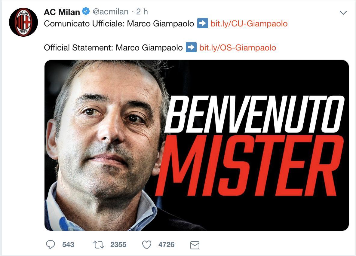 [UFFICIALE] – Giampaolo è il nuovo allenatore del Milan