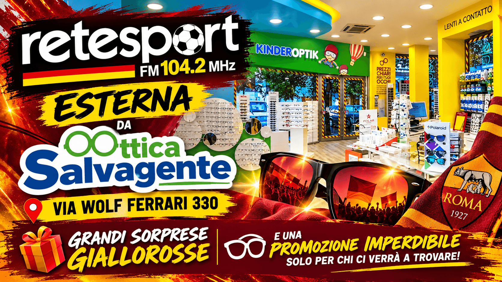 Retesport in Esterna: dalle 10:00 in diretta da Ottica Salvagente con una promozione eccezionale