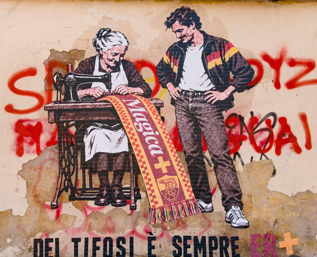 Nuovo murale di Drugi sulla Roma: “Dei tifosi è sempre er +”